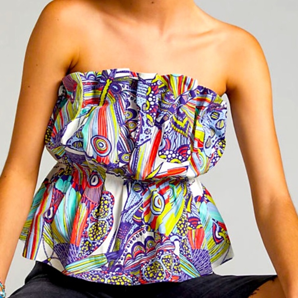 RARE ANTHRO ANTRHROPOLOGIE RUFFLED PLEATED COLORFUL BUSTIER TUBE TOP M